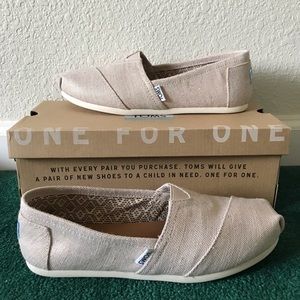 TOMS natural metallic burlap classic slip on